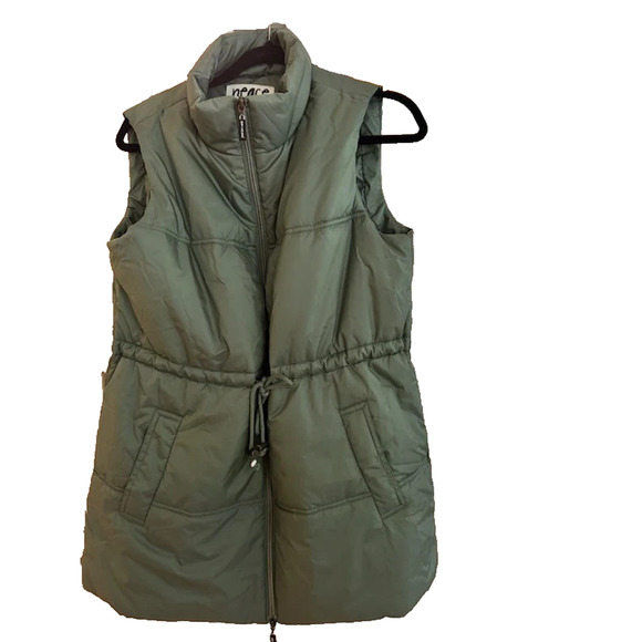 Peace Love World Puffer Vest with Cinch Waist Sage XS A628272 - Picture 2 of 4